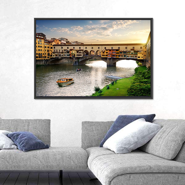 Ponte Vecchio In Florence At Sunset In Italy Canvas Wall Art