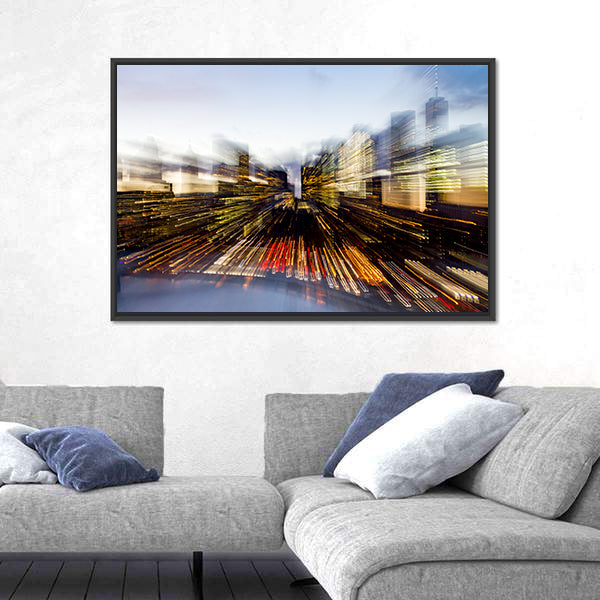 New York City Downtown Building Lights At Dusk In Manhattan Canvas Wall Art
