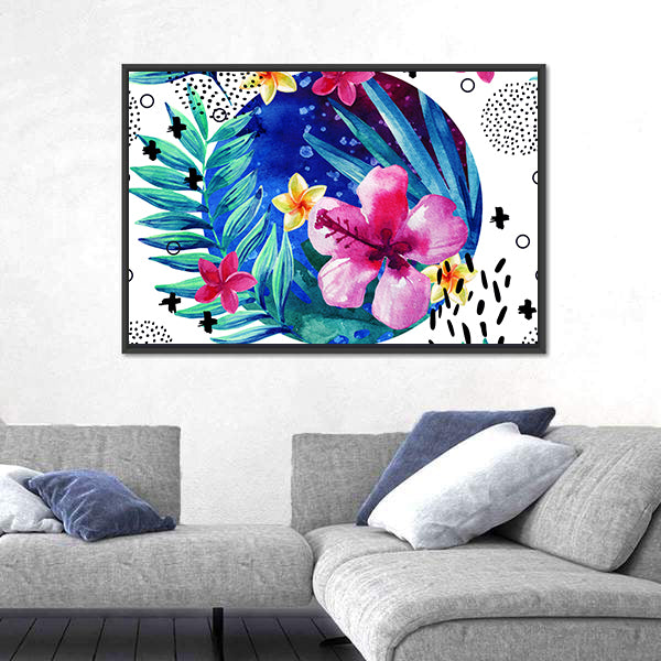 Tropical Hibiscus and Plumeria Circle Canvas Wall Art