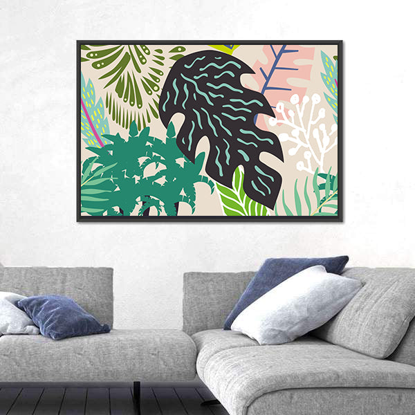 Abstract Palm Leaves Collage Canvas Wall Art