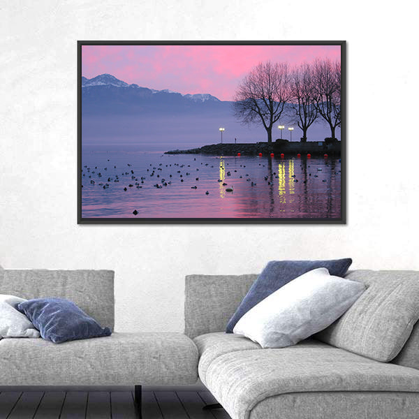 Sunset On Lake Geneva Canvas Wall Art