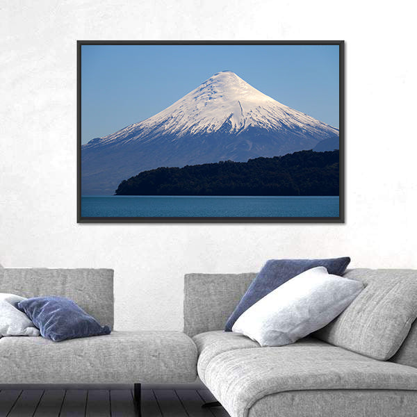 Snow-capped Volcano Over Calm Lake Canvas Wall Art