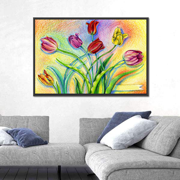 Multicolor Pencil Tulip Bouquet Canvas Wall Art