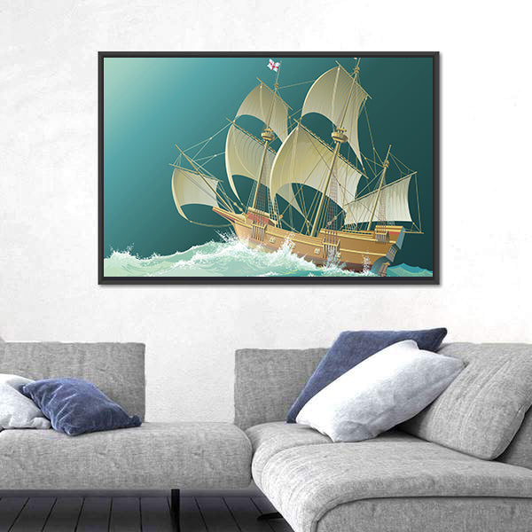 Galleon Mayflower In Heavy Sea Canvas Wall Art