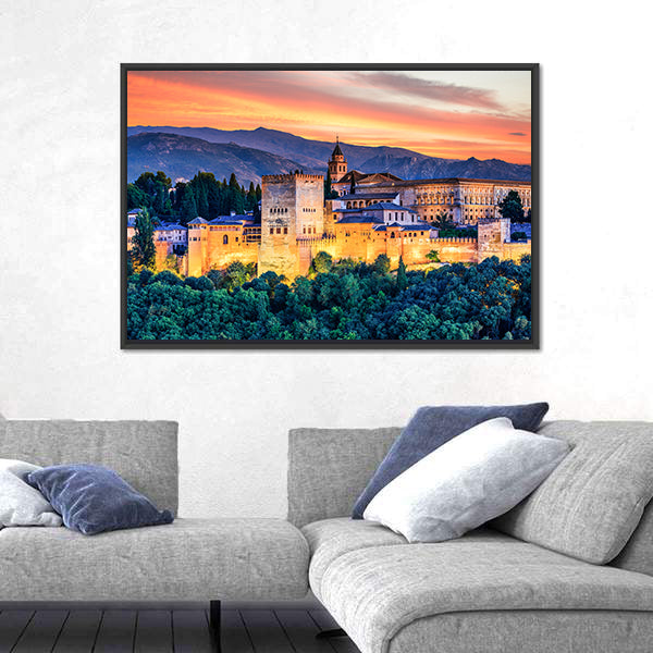 Alhambra Fortress At Sunset Canvas Wall Art