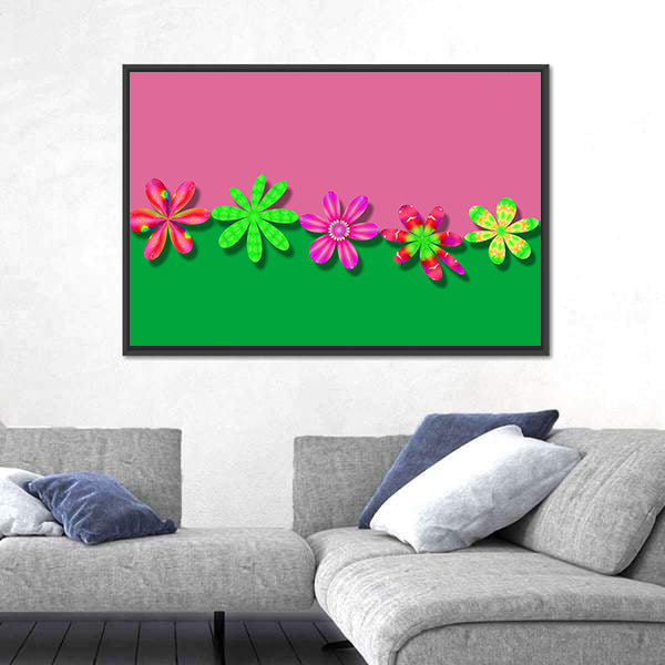 Fantasy Pink &amp; Green Flowers Canvas Wall Art