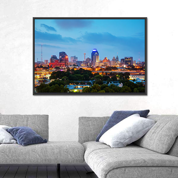 San Antonio Evening Cityscape In Texas Canvas Wall Art