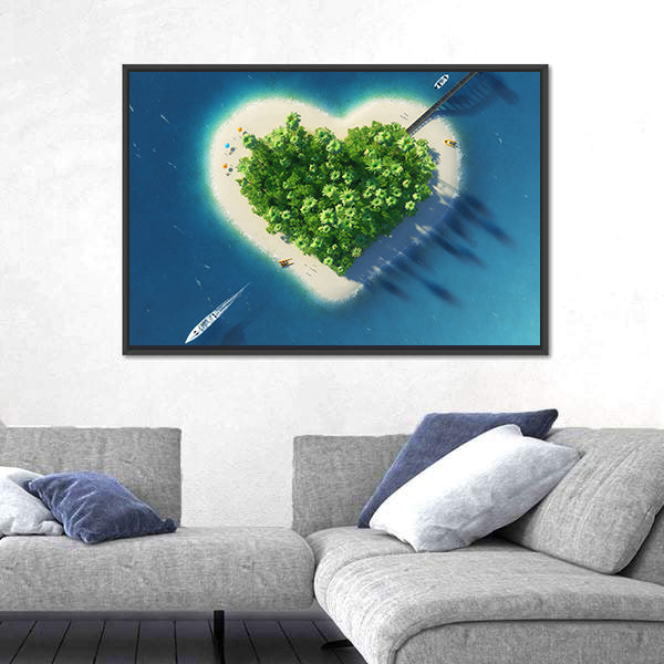 Heart-shaped Tropical Island Aerial View Canvas Wall Art
