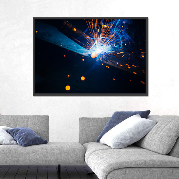 Welding Sparks with Blue Electric Arc Canvas Wall Art