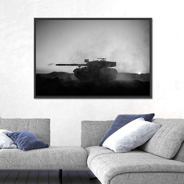 German Tank Silhouette at Sunset Canvas Wall Art