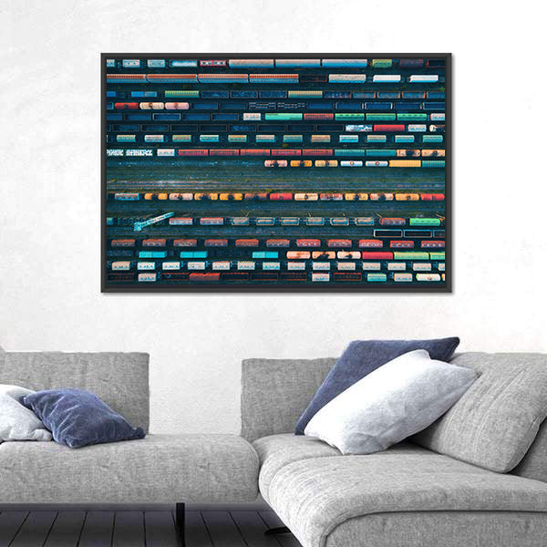 Cargo Trains Close Up Canvas Wall Art