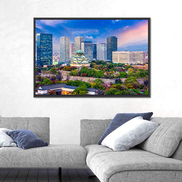 Osaka Castle and City Skyline at Dusk Canvas Wall Art