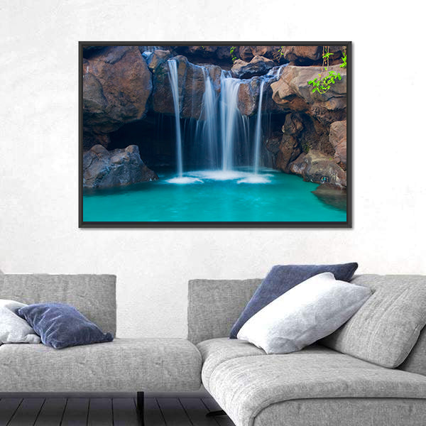 Waterfall Into Hotel Pool In Hawaii Canvas Wall Art