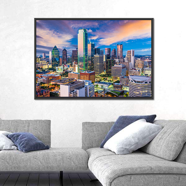 Dallas Skyline at Twilight Canvas Wall Art