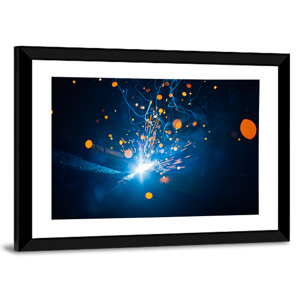 Welding Arc with Blue Smoke and Sparks Canvas Wall Art