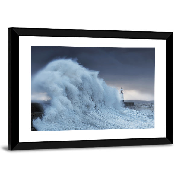 Hurricane Storm Brian Lands On Porthcawl Coast Of South Wales UK Canvas Wall Art