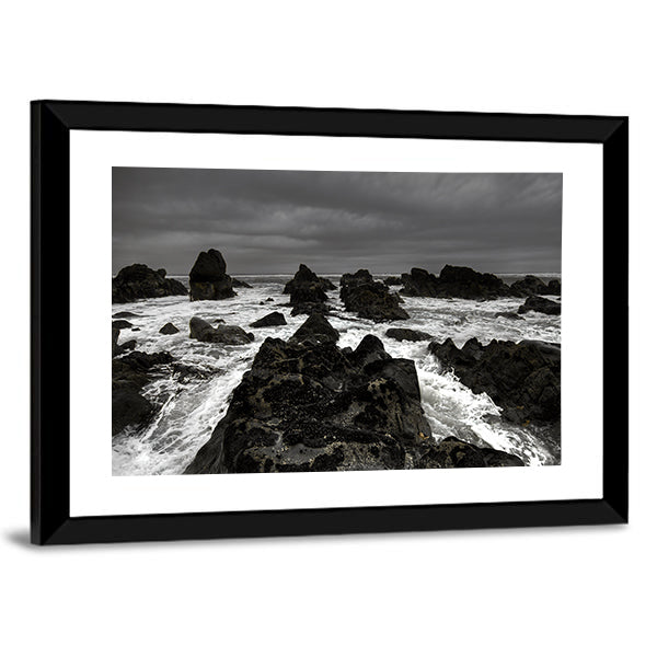 Crashing Waves on Rocky Coastline Canvas Wall Art