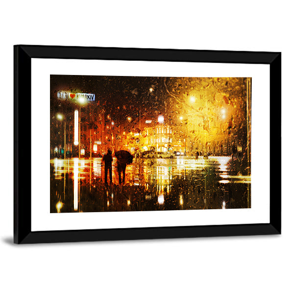 The Couple At The Rain In The City Canvas Wall Art