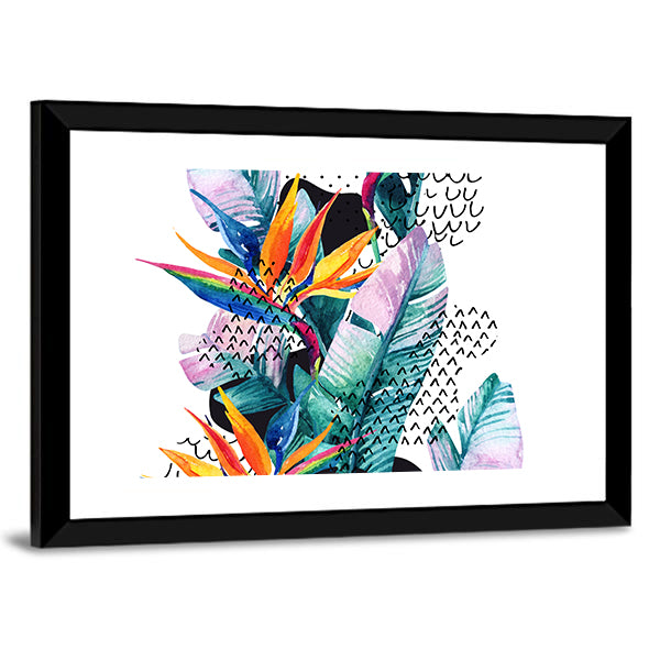 Tropical Watercolor Paradise Flowers Canvas Wall Art