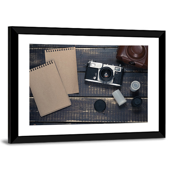 Vintage Rangefinder Camera Flat-lay Canvas Wall Art