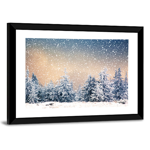 Snowy Fir Trees In The Mountains Canvas Wall Art