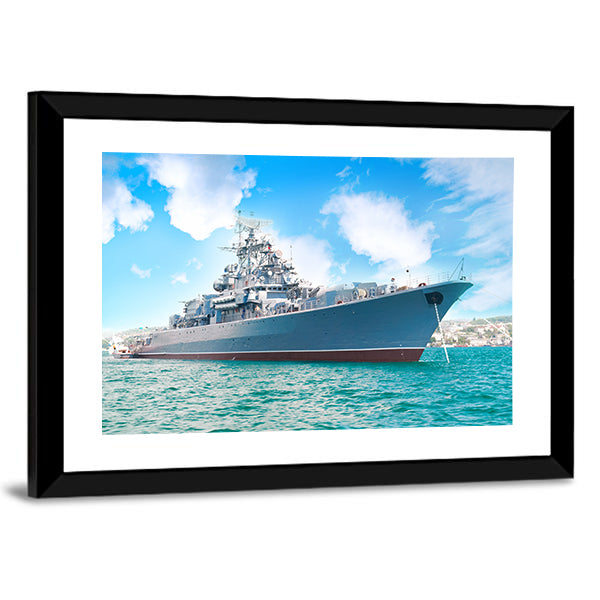 Military Navy Ship In The Bay Canvas Wall Art