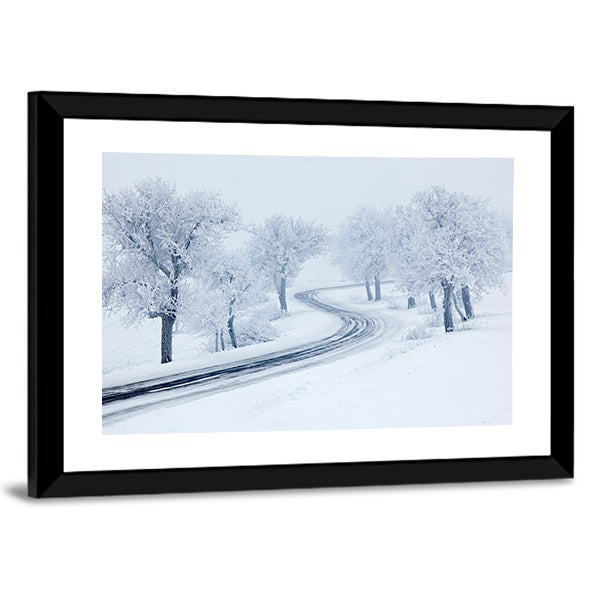 Snowy Winter Road Canvas Wall Art