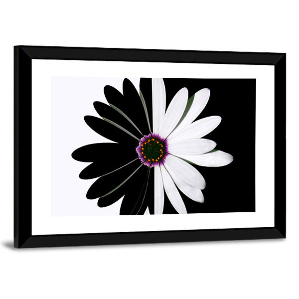 Black And White Flower Canvas Wall Art in black and white, framed print, product view on a white background