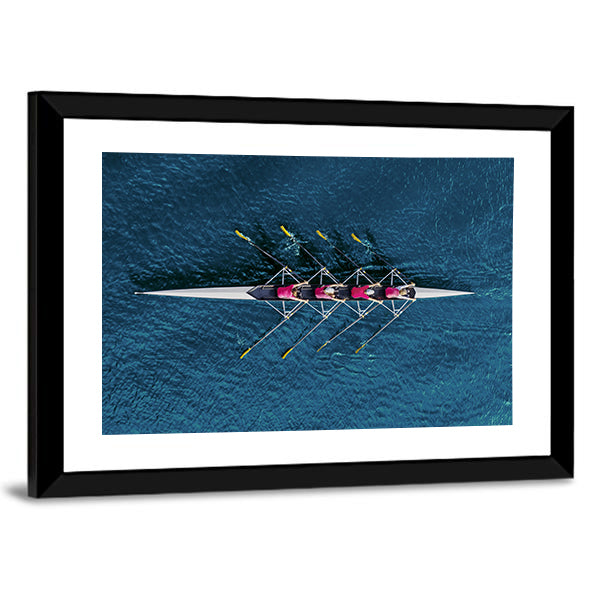 Women`s Rowing Team On Blue Water Canvas Wall Art