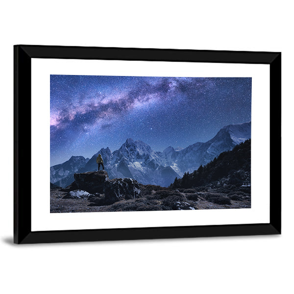 Space With Milky Way And Mountains Canvas Wall Art
