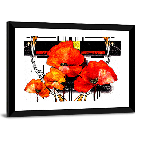 Red and Orange Poppies Abstract Illustration Canvas Wall Art