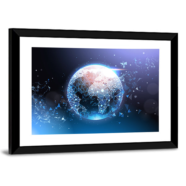 Digital Wireframe Globe Network Canvas Wall Art