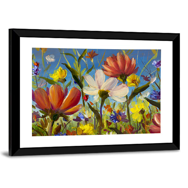 Vibrant Wildflower Meadow with Daisies Canvas Wall Art