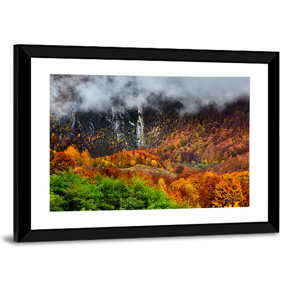 Romania Wild Carpathian Mountains Canvas Wall Art in brown, orange and green, framed print, product view on a white background