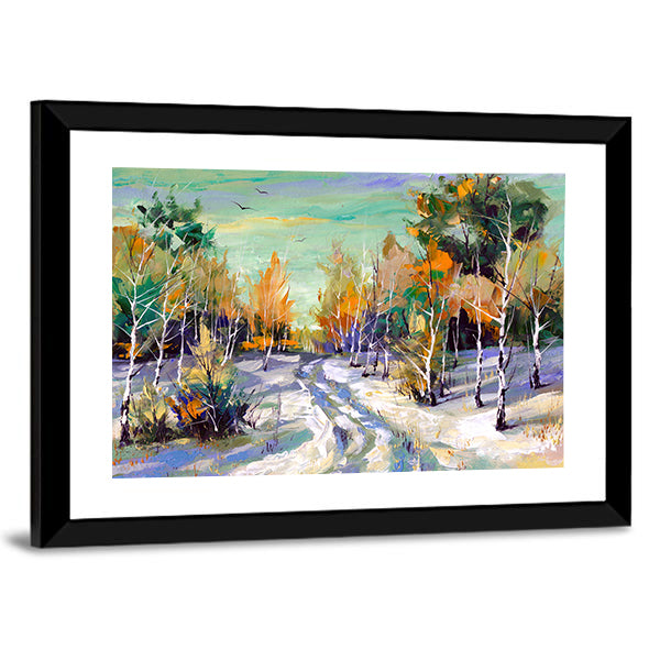 Road To Winter Woods Canvas Wall Art