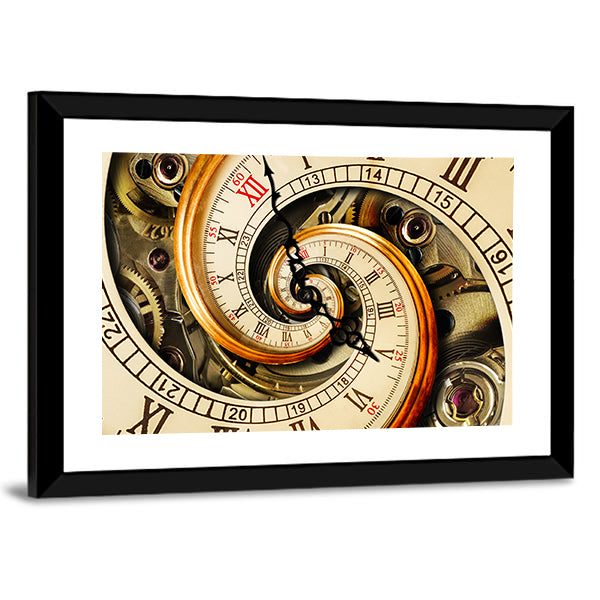Spiral Clock Face with Gears Canvas Wall Art