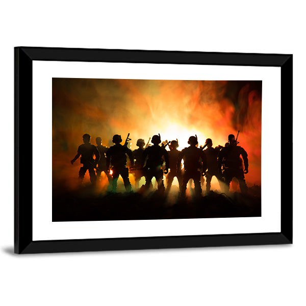 Military Silhouettes in Amber Haze Canvas Wall Art