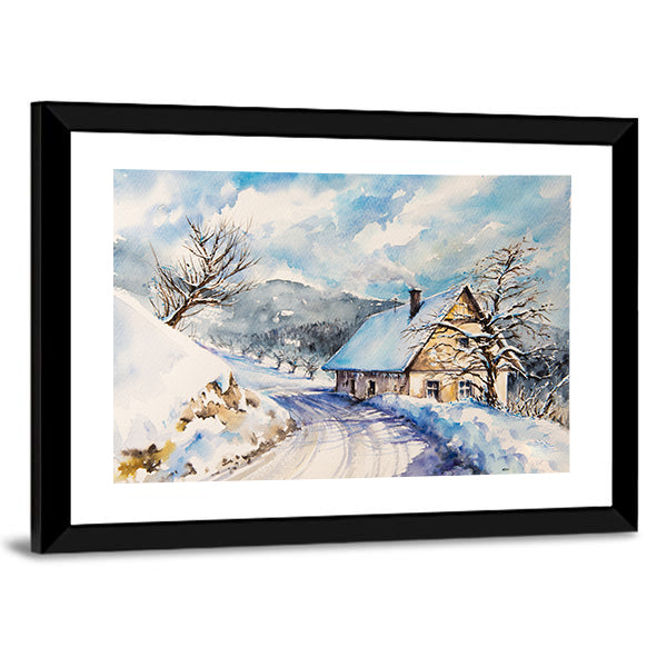 Heavy Snowfall In Winter Mountains Canvas Wall Art