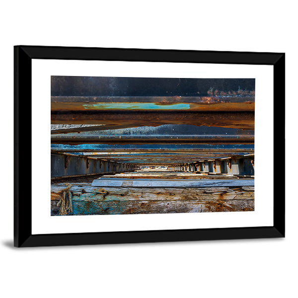Under Pier Rusted Beams and Weathered Wood Canvas Wall Art