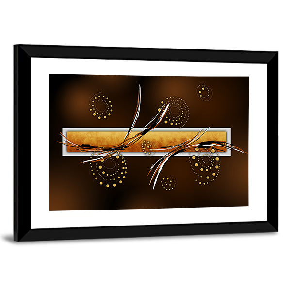 Ochre Rectangle with Gold Spiral Dots Canvas Wall Art