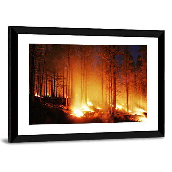 Glowing Forest Fire At Night Canvas Wall Art