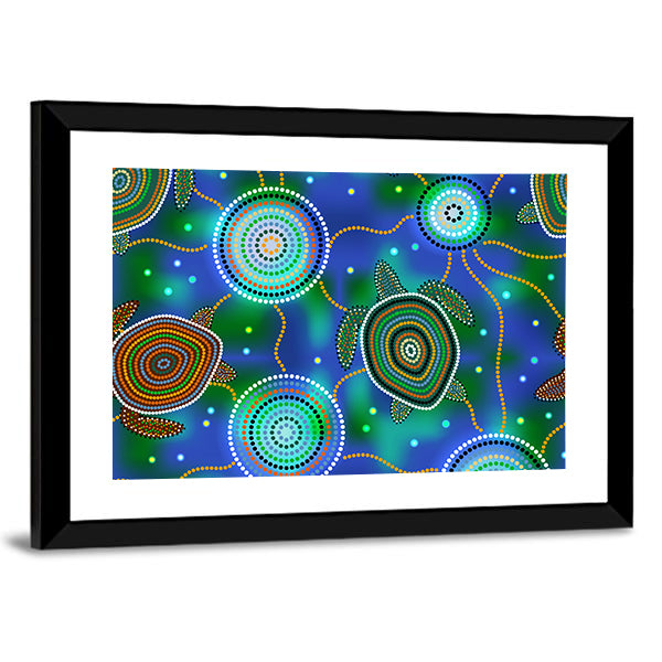 Aboriginal Dot Sea Turtles and Jellyfish Canvas Wall Art