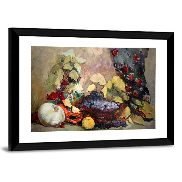 Grapes, Lemon, and Pumpkin Still Life Canvas Wall Art