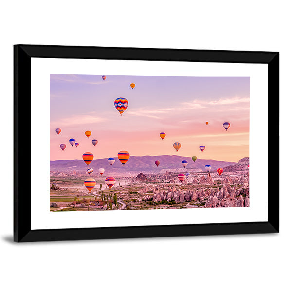 Hot Air balloons Flying Over Rock Landscape At Cappadocia Canvas Wall Art