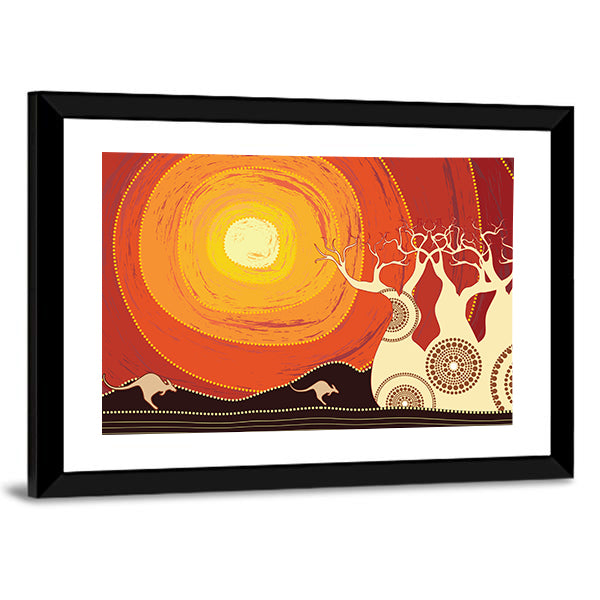 Baobab Trees and Kangaroos at Sunset Canvas Wall Art