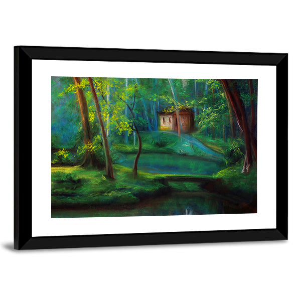 Fairy Tale Forest Cabin at Dusk Canvas Wall Art
