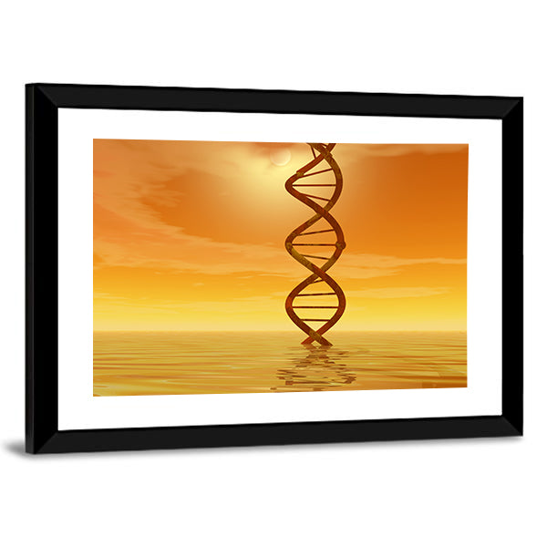 Golden Dna Helix Rising from Water Canvas Wall Art