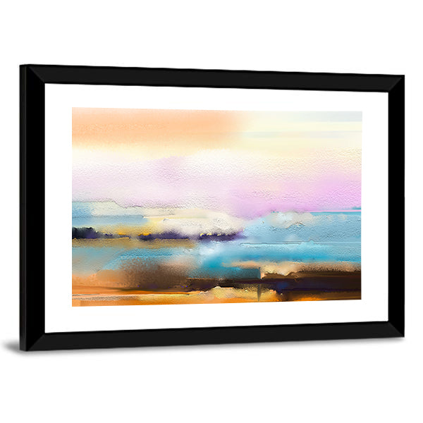Impasto Abstract Horizon in Sunrise Colors Canvas Wall Art