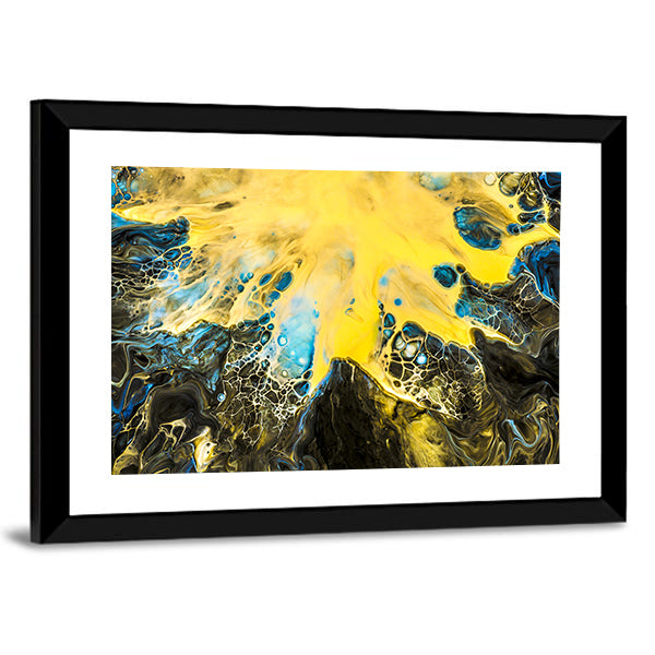 Acrylic Pour Abstract in Gold and Blue Canvas Wall Art
