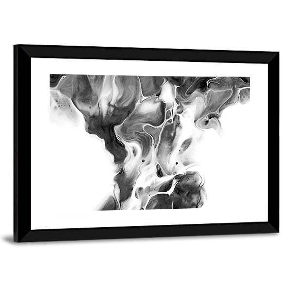 Black and White Ink Flow Abstract Canvas Wall Art